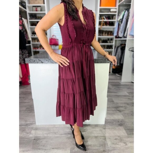 Ulla Johnson Maroon Tiered Sleeveless Midi Dress $690 Pristine! - Picture 12 of 14